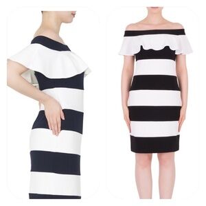 Joseph Ribkoff Striped Off The Shoulder Dress